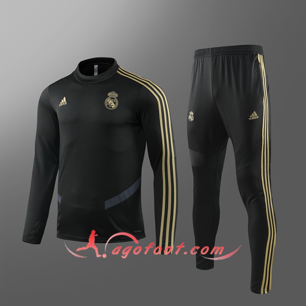 Nouveau Survetement De Foot Real Madrid Enfant Noir Jaune 19/20