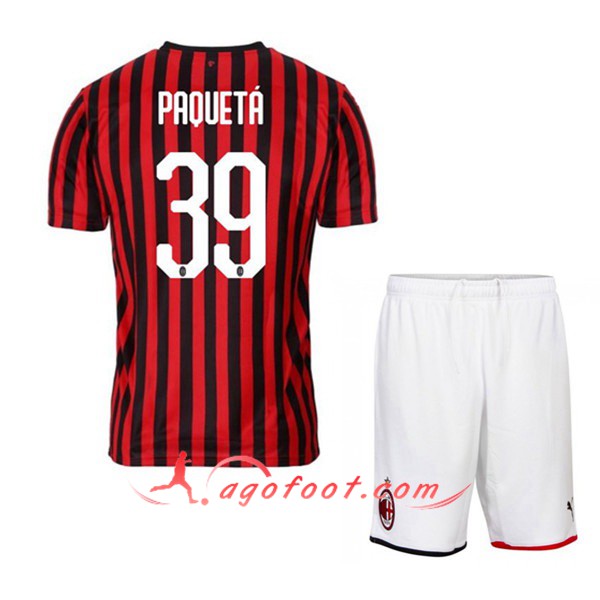 Maillot Foot Milan AC (PAOUETA 39) Enfant Domicile Personnalisé Floqué 19/20