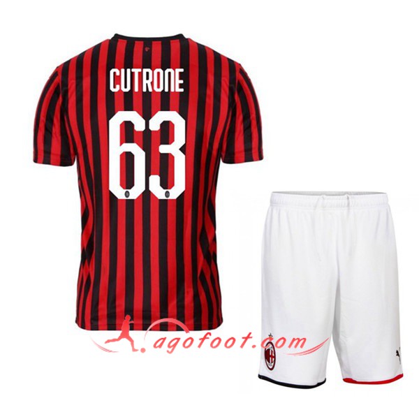 Maillot Foot Milan AC (CUTRONE 63) Enfant Domicile Personnalisé Floqué 19/20