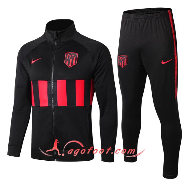 Ensemble Survetement Foot - Veste Atletico Madrid Noir Rouge 19/20