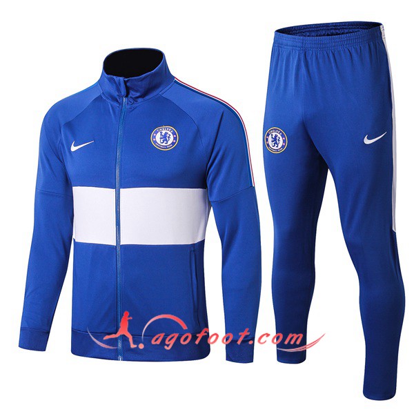 Ensemble Survetement Foot - Veste FC Chelsea Bleu Blanc 19/20