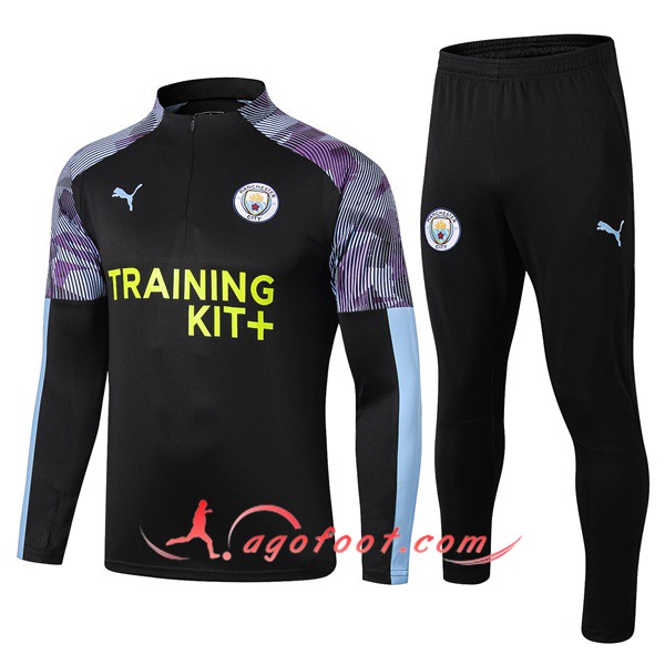 Ensemble Survetement Foot Manchester City Noir Bleu 19/20