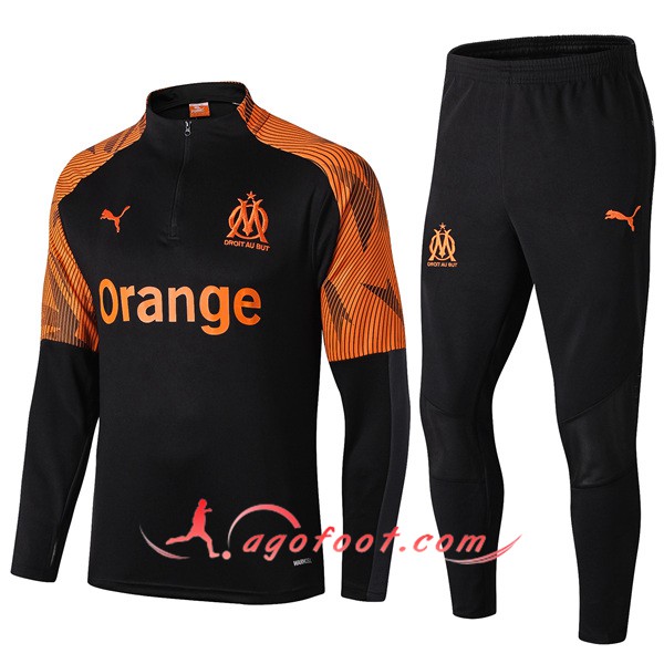 Ensemble Survetement Foot Marseille OM Noir Orange 19/20