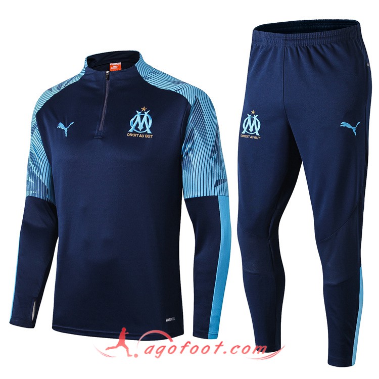 Nouveaux Ensemble Survetement Foot Marseille OM Bleu Fonce 19 20