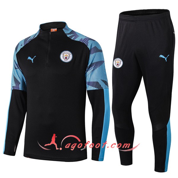 Ensemble Survetement Foot Manchester City Noir Bleu 19/20