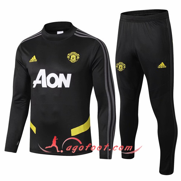 Ensemble Survetement Foot Manchester United Noir Jaune 19/20