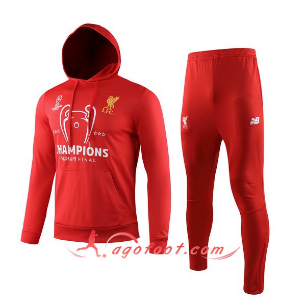 Ensemble Veste A Capuche Survetement Foot FC Liverpool Rouge 19/20