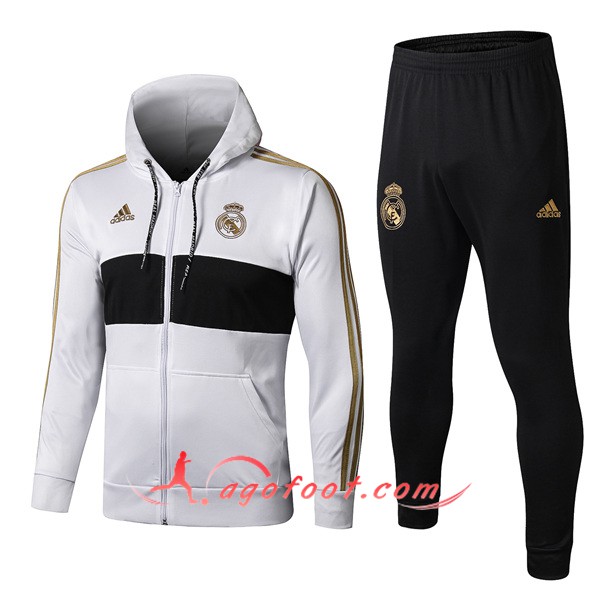 Ensemble Veste A Capuche Survetement Foot Real Madrid Blanc 19/20