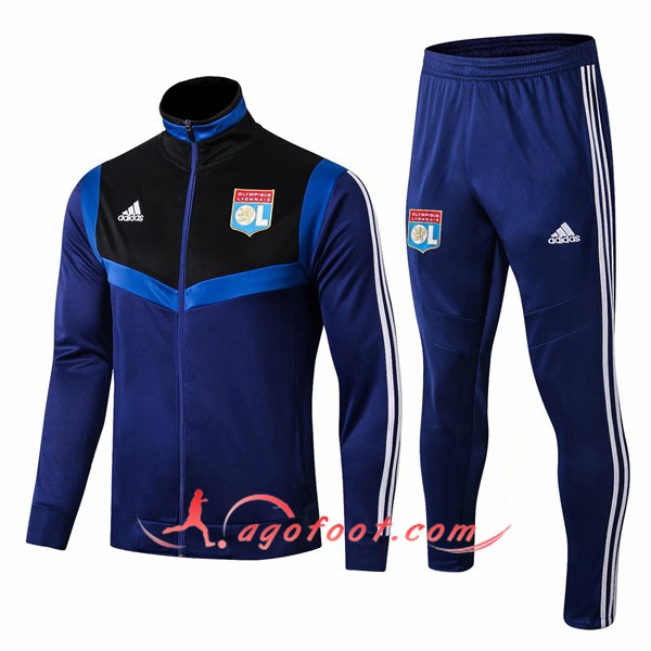 Ensemble Survetement Foot - Veste Lyon OL Bleu Noir 19/20