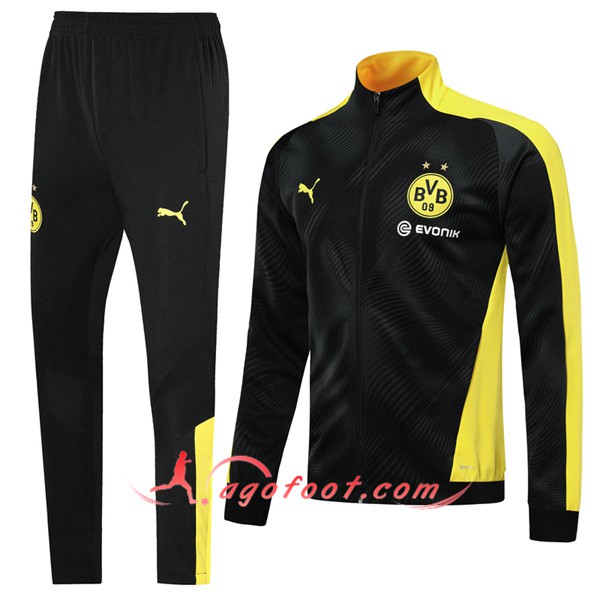 Nouveaux Ensemble Survetement Foot - Veste Dortmund BVB Noir Jaune 19 20