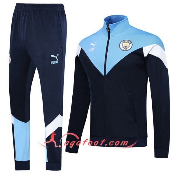 Ensemble Survetement Foot - Veste Manchester City Noir Bleu 19/20