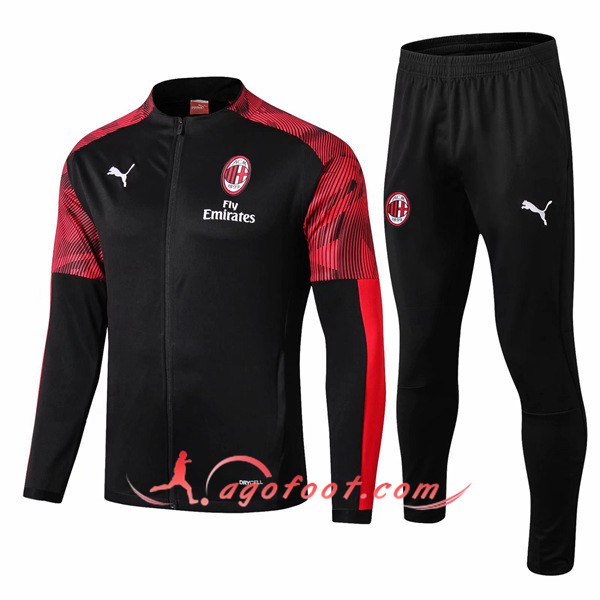 Ensemble Survetement Foot - Veste Milan AC Noir Rouge 19/20