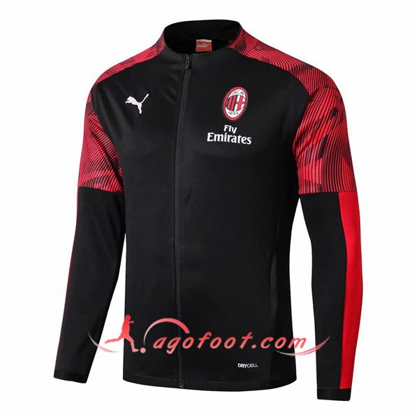 Nouveau Veste Foot Milan AC Noir Rouge 19/20