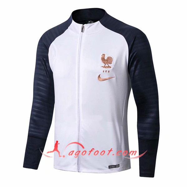 Nouveau Veste Foot France Blanc Bleu Fonce 19/20