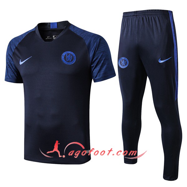 Training T-Shirts FC Chelsea + Pantalon Bleu Fonce 19/20