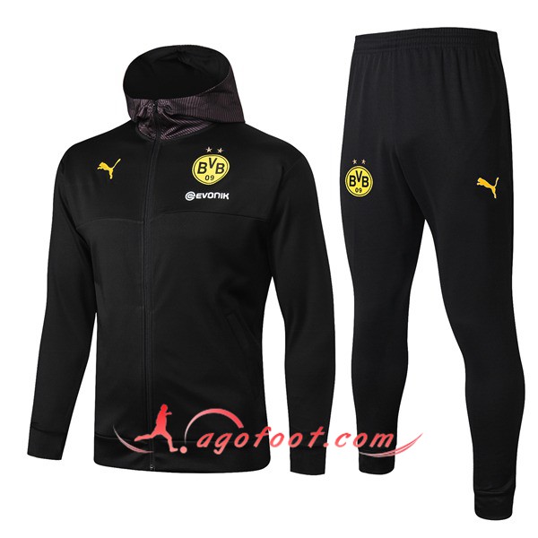Ensemble Veste A Capuche Survetement Foot Dortmund BVB Noir 19/20