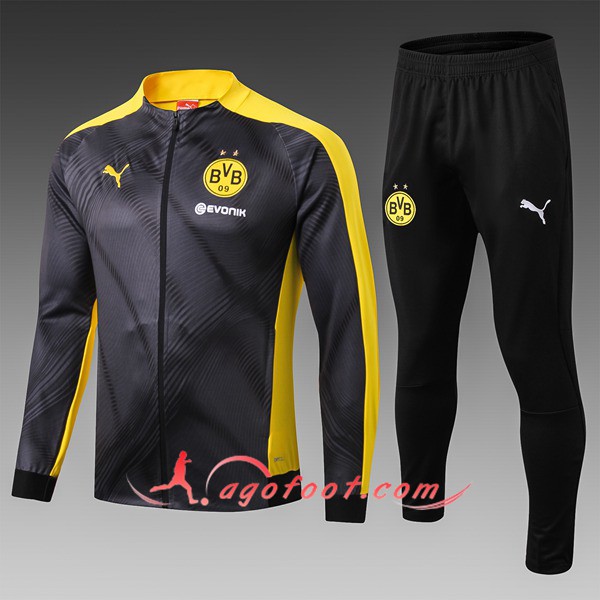 Nouveau Survetement Foot - Veste Dortmund BVB Enfant Noir 19/20