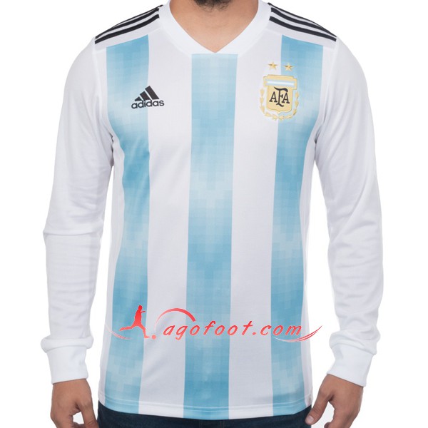 Maillot Foot Argentine Domicile Manche Longue Bleu Blanc Personnalisé Floqué 2018 2019