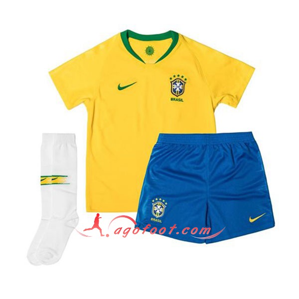 Ensemble Maillot Foot Bresil Enfant Domicile Personnalise Floque 18 19 Moins Cher