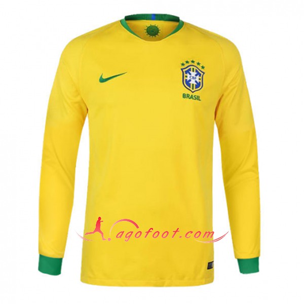 Maillot Foot Bresil Domicile Manche Longue Jaune Personnalisé Floqué 2018 2019