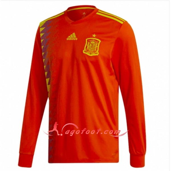 Maillot Foot Espagne Domicile Manche Longue Rouge Personnalisé Floqué 2018 2019