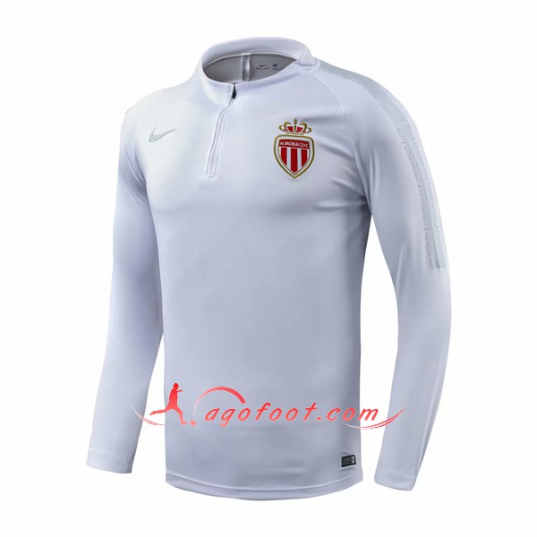 Nouveau Training Sweatshirt AS Monaco Blanc Floqué 2018 2019