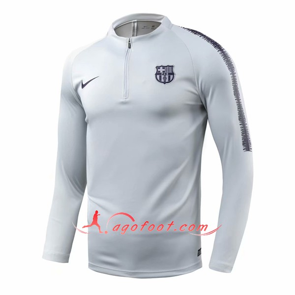 Nouveau Training Sweatshirt FC Barcelone Gris Blanc Floqué 2018 2019