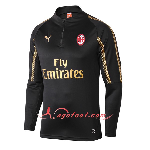 Nouveau Training Sweatshirt AC Milan Noir Floqué 2018 2019