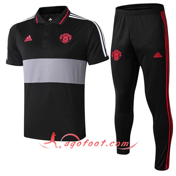 Ensemble Polo Man Utd + Pantalon Noir Gris 19/20