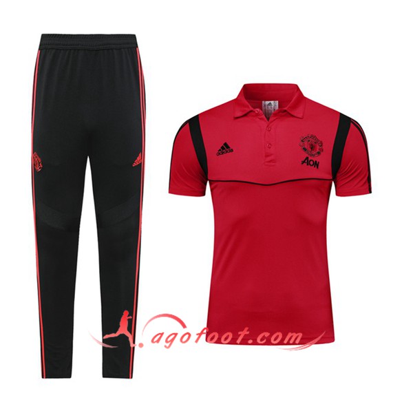 Ensemble Polo Man Utd + Pantalon Rouge Noir 19/20