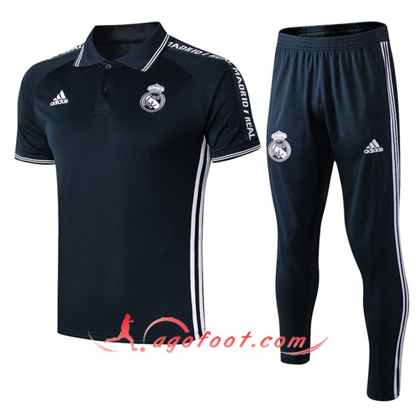 Ensemble Polo Real Madrid + Pantalon Gris Fonce 19/20