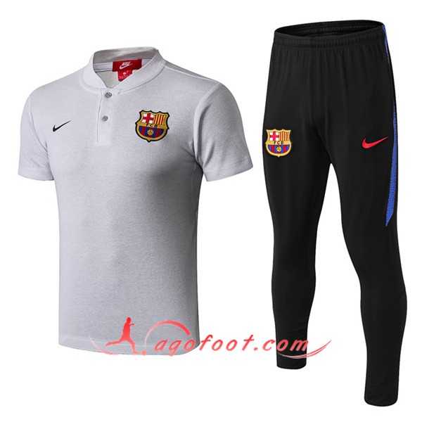 Ensemble Polo FC Barcelone + Pantalon Gris Clair 19/20