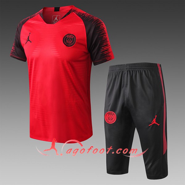 Ensemble PRÉ MATCH Training PSG Jordan + Pantalon 3/4 Rouge/Noir 2019/20