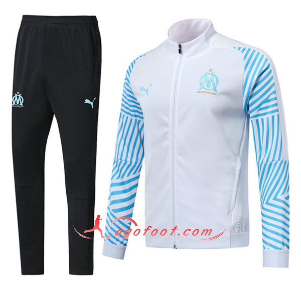 Nouveau Survetement De Foot Marseille OM Blanc Bleu Floqué 2018 2019
