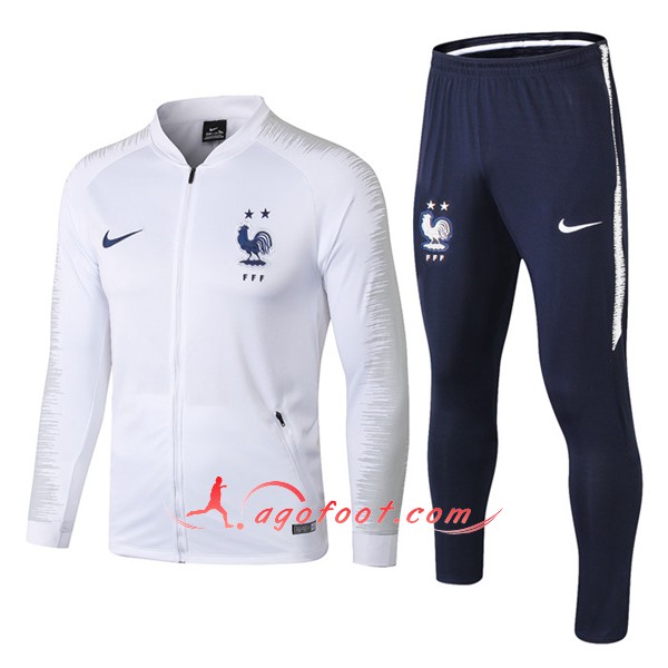 Nouveau Survetement De Foot France 2 Stars Blanc -02 Floqué 2018 2019