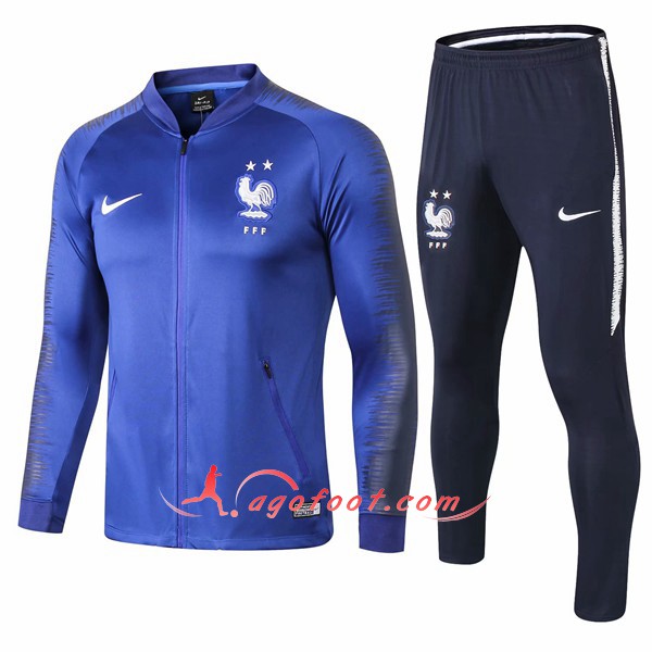 Nouveau Survetement De Foot France 2 Stars Bleu Gris Floqué 2018 2019