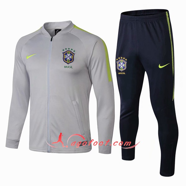 Nouveau Survetement De Foot Bresil Gris Floqué 2018 2019