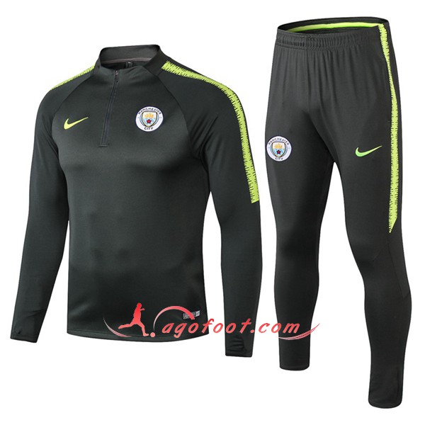 Nouveau Survetement De Foot Manchester City Noir Verte Floqué 2018 2019