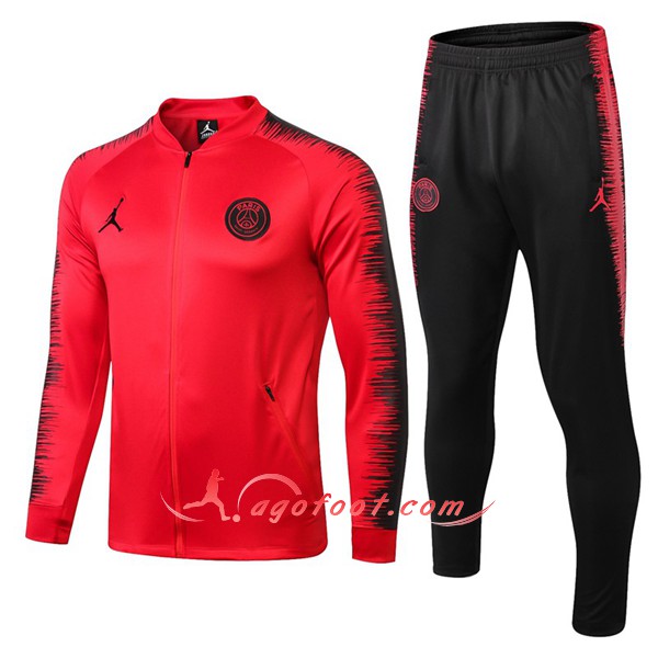 Nouveau Survetement De Foot Jordan PSG Rouge Noir -02 Floqué 2018 2019