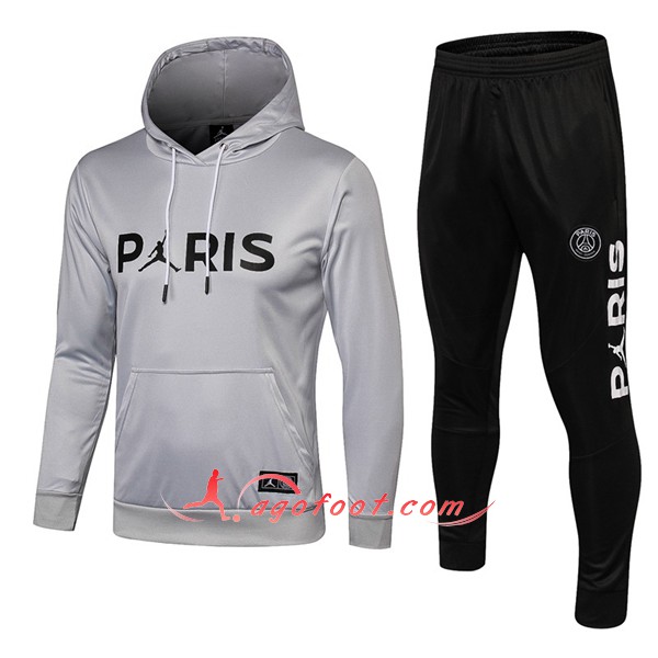 Ensemble Sweat A Capuche Survetement Jordan PSG Gris Floqué 2018 2019