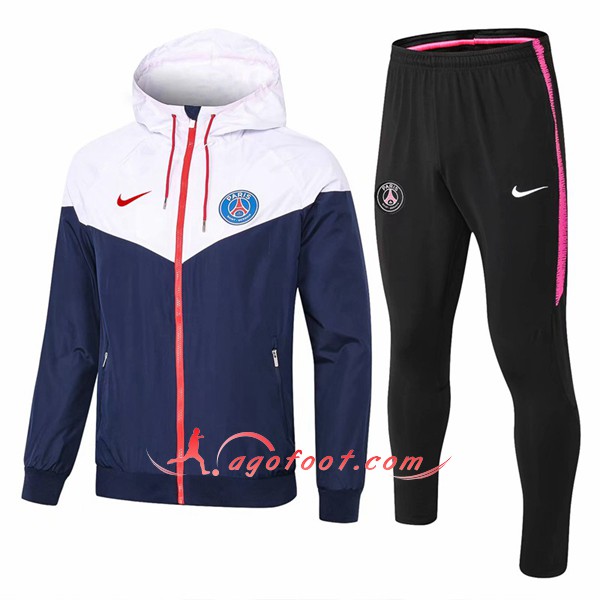 Ensemble Sweat A Capuche Survetement PSG Blanc foncé Bleu Floqué 2018 2019