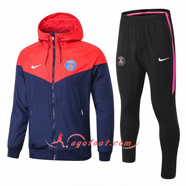 Ensemble Sweat A Capuche Survetement PSG Rouge foncé Bleu Floqué 2018 2019