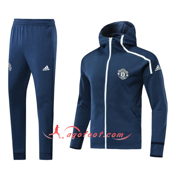 Ensemble Sweat A Capuche Survetement Manchester United Bleu Floqué 2018 2019