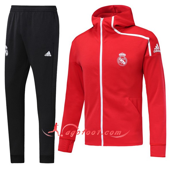 Ensemble Sweat A Capuche Survetement Real Madrid Rouge Floqué 2018 2019