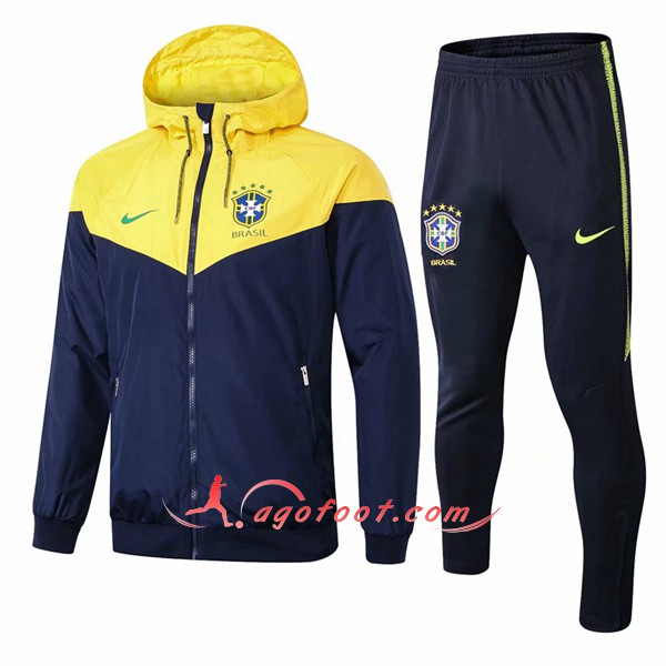 Ensemble Sweat A Capuche Survetement Foot Bresil Jaune foncé Bleu 2018 2019