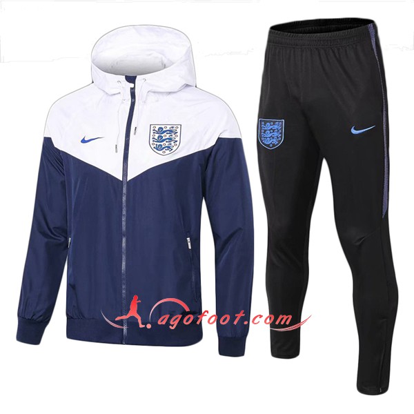 Ensemble Sweat A Capuche Survetement Angleterre Blanc foncé Bleu Floqué 2018 2019