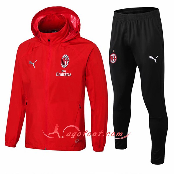 Ensemble Sweat A Capuche Survetement AC Milan Rouge Floqué 2018 2019