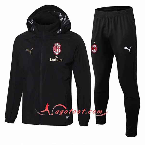 Ensemble Sweat A Capuche Survetement Milan AC Noir Floqué 2018 2019