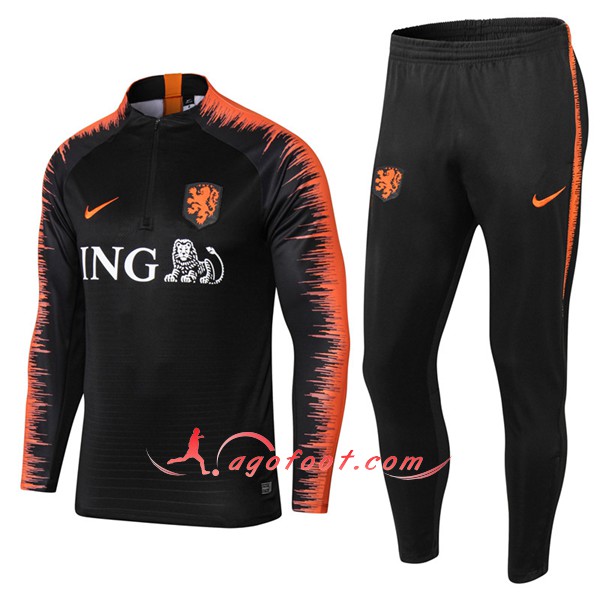 Nouveau Survetement De Foot Pays-Bas Noir Orange Floqué 2018 2019