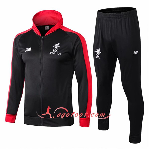 Ensemble Sweat A Capuche Survetement FC Liverpool Noir Rouge Floqué 2018 2019